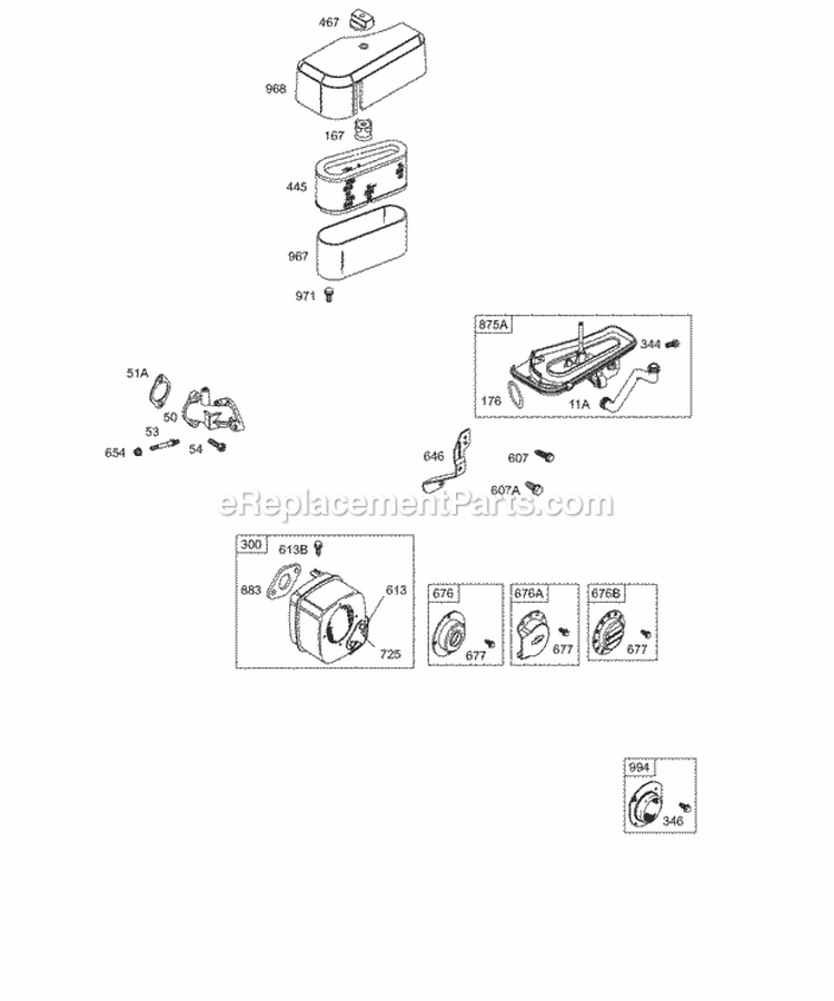 Air Cleaner Muffler Spark Arrestor Diagram and Parts List for 289707-0150-01  Briggs and Stratton Engine